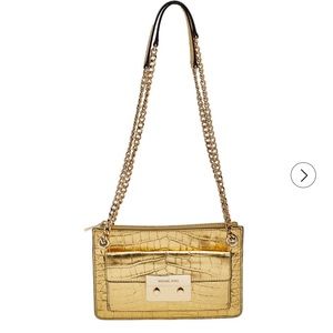 MICHAEL Michael Kors Metallic Gold Croc Embossed Leather Sloan Shoulder Bag.
